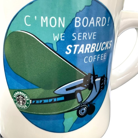 Starbucks Vintage 2001 Barista C'Mon Board Diner Style Coffee Mug Airplane - Picture 5 of 15